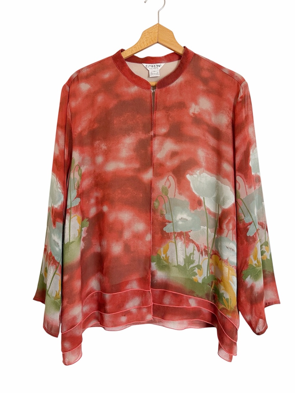 Citron Santa Monica Silk Floral Watercolor Tiered  Topper Light Jacket size 2X